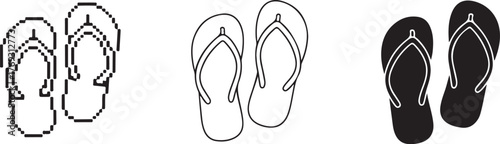 Minimalist Flip-Flop Illustration Set – Pixel Art, Line Art, and Silhouette Sandals