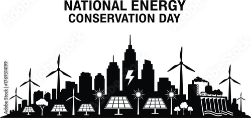 National energy conservation day with renewable energy sources illustration
