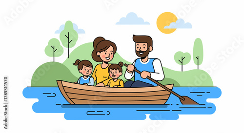 Family Enjoying A Peaceful Boat Ride On A Sunny Day Outing