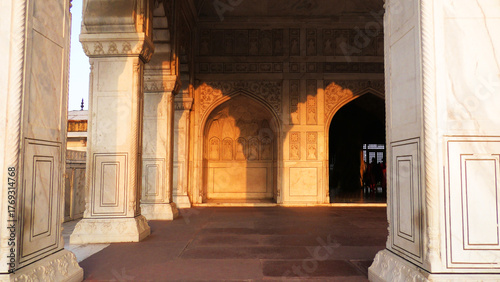 Corridor and pillars of Agra Fort (Qila Agra), Agra, Uttar Pradesh, India | UNESCO World Heritage Site