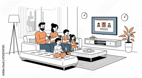 Family Having Fun Playing Video Games Together At Home
