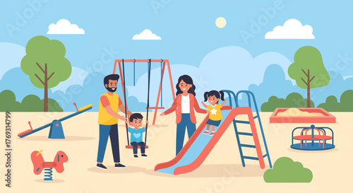 Family Fun Day At The Park Illustration