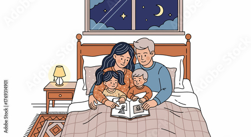 Family Reads Photo Album Together Bedtime Storytime