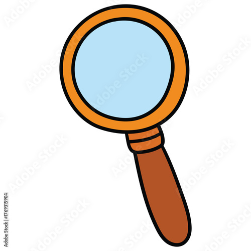 Hand-drawn cartoon magnifying glass on a white background.