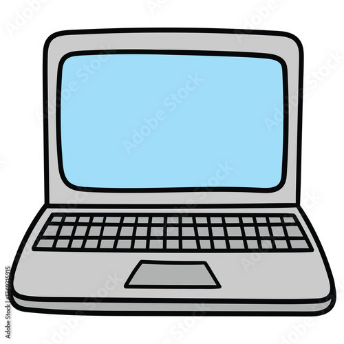 Hand-drawn cartoon open laptop on a white background.