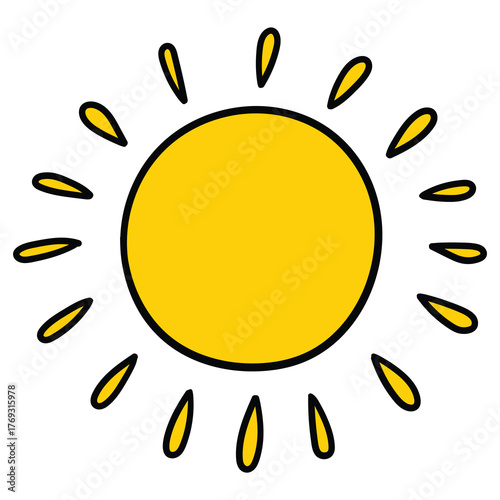 Hand-drawn cartoon sun on a white background.