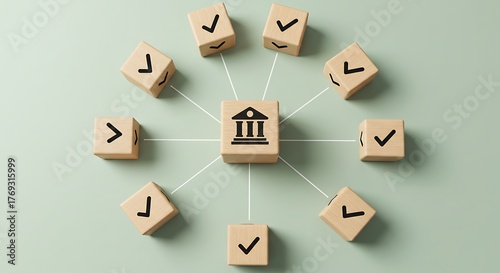 Regulatory Compliance Network Concept. regulation, governance, illustrates a governance system connecting all compliance checkpoints to a central institution, ensuring transparency accountability.