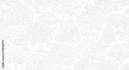 Elegant monochrome woodland illustration creating a tranquil and sophisticated atmosphere for