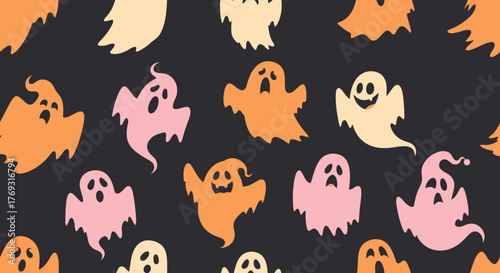 Ethereal specters playfully dance across a somber backdrop creating a whimsically haunting