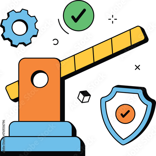 Protection device for insurance policy control panel isometric flat vector illustration