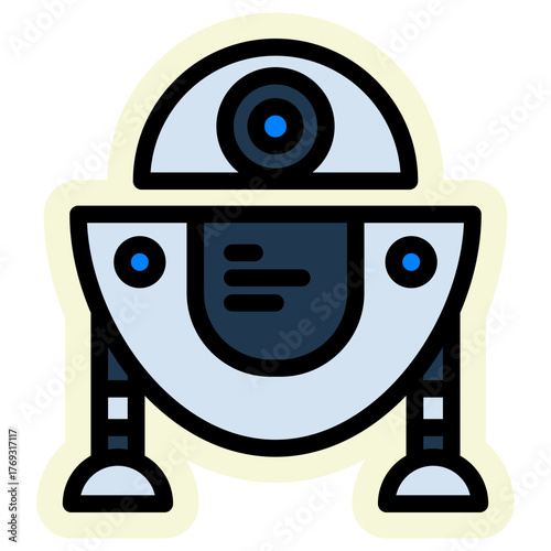 Robot Sticker Icon — Futuristic AI and Technology Vector Illustration