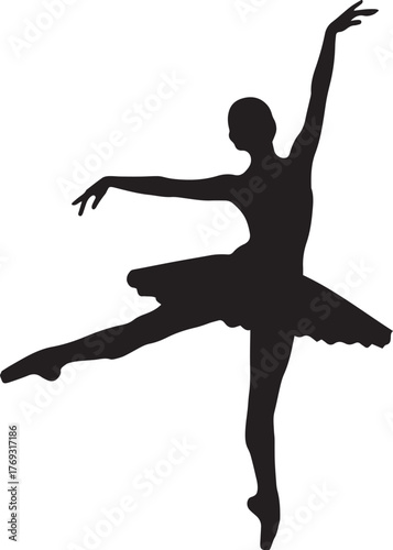 Solid Black Silhouette of Ballerina Performing Spin – Elegant Dance Pose Vector Illustration on White Background