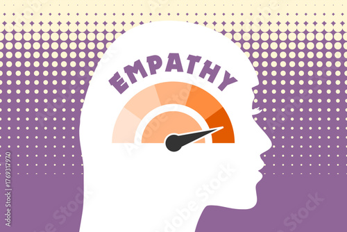Empathy level meter on a woman head profile view. Concept illustration.