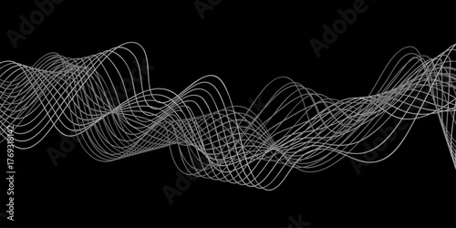 Abstract fractal realms composition of black and white wave lines with a digital technology pattern design and texture