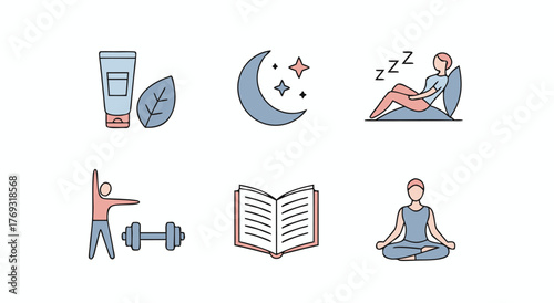 Relaxation and self care icons for wellness and healthy lifestyle
