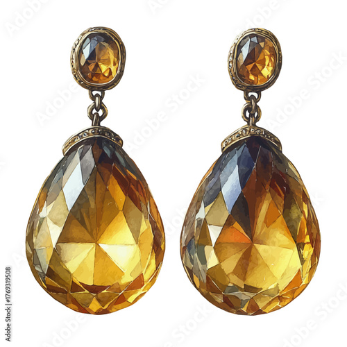 Topaz Earrings, watercolor painting vector, isolated on a white background.