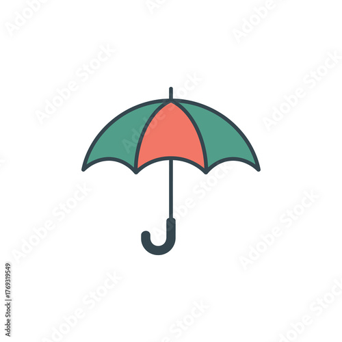 An open teal and coral umbrella icon providing protection from the elements