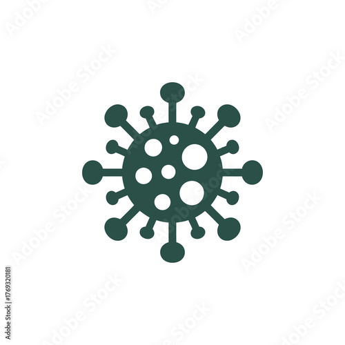 Dark green solid virus icon with white internal spots and distinct external spikes