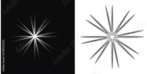 Dynamic radiating light effects on stark black and transparent backgrounds for modern design elements and creative projects for impactful visuals