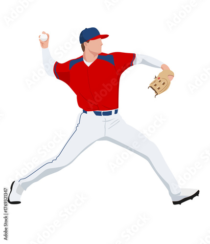 baseball pitcher throwing ball, red uniform clip art preview