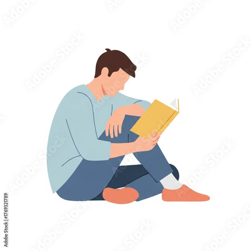 Flat Design Illustration of a Man Reading a Book.eps