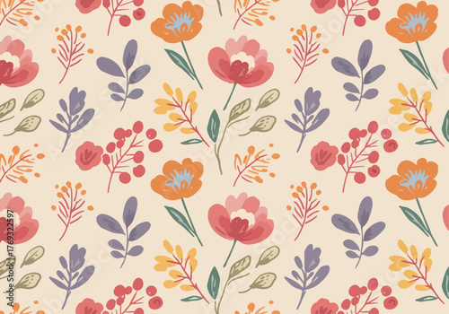 A light and whimsical watercolor flower pattern with soft pastel colors