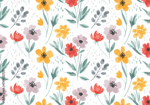 Create a seamless summer floral background with a spring garden theme using watercolor flower patterns
