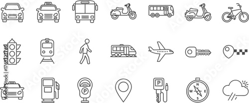 Set of transport icons in line-style vector illustration