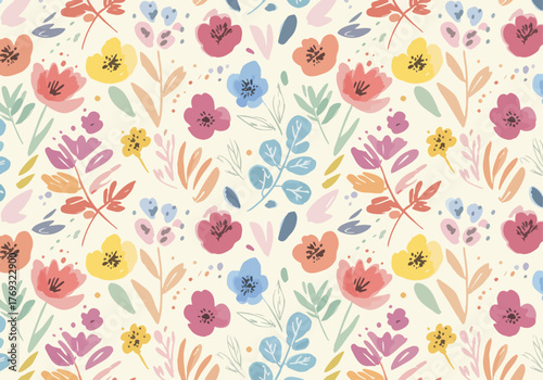 Watercolor painting of flowers and leaves on white background, creative arts