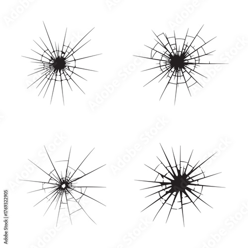 Cracked glass effect with radial lines pattern on white background