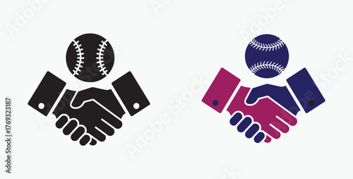Partnership in baseball icons depicting collaboration in sports business