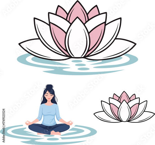 lotus flower and woman meditating in water clip art preview