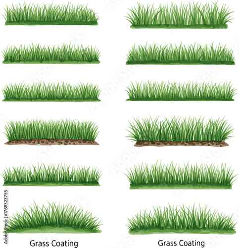 Isolated a kinds of deferent watercolor hand drawn ;set of grass line cad and Ground cover. Illustration for elevation architectural element, side view, grass section. Turf coating vector art .