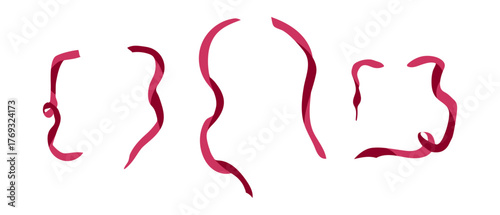 Whimsical ribbon frame. Coquette pink border for girly vintage Christmas invite design. Pretty decorative holiday doodle aesthetic party graphic. French bowknot feminine ballet template illustration.