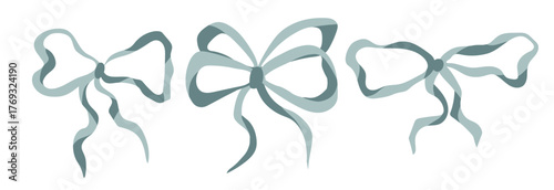 Green ribbon bow vector. Whimsical drawn clipart for cute fashion illustration. Coquette band with flirtatious aesthetic. Decorative handmade hair beauty or satin ballet knot. Elegant wedding stripe.