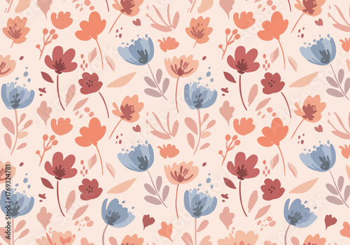 Big red flowers on green background. Design for print, wallpaper, textile