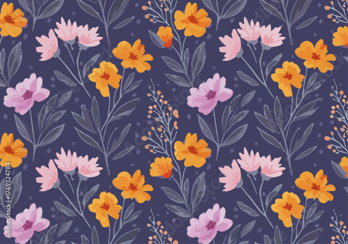 Big red flowers on green background. Design for print, wallpaper, textile