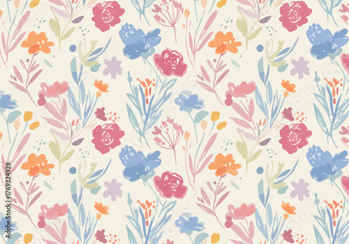 Watercolor Vintage seamless pattern. Hand drawn floral background