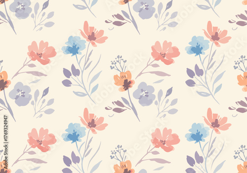 Watercolor seamless floral spring pattern for kids textile with fine