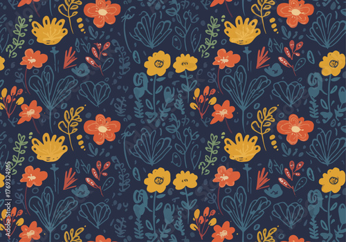 Cute hand color watercolor seamless pattern of pink flowers and butterflies