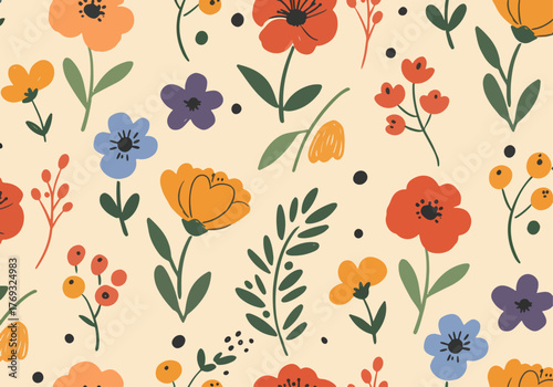 Vector EPS. Watercolor floral seamless pattern. Hand drawn illustration isolated on white background