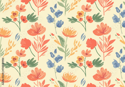 Vector EPS. Watercolor floral seamless pattern. Hand drawn illustration isolated on white background