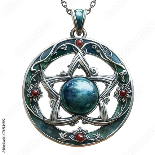 Talisman Pendant, watercolor vector, isolated on a white background.