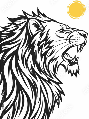 Wallpaper Mural Minimilist illustration of a roaring lion with detailed mane and a yellow circle in the upper right corner vector Torontodigital.ca