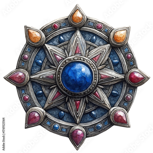 watercolor of Talisman Pendant, vector, isolated on a white background.