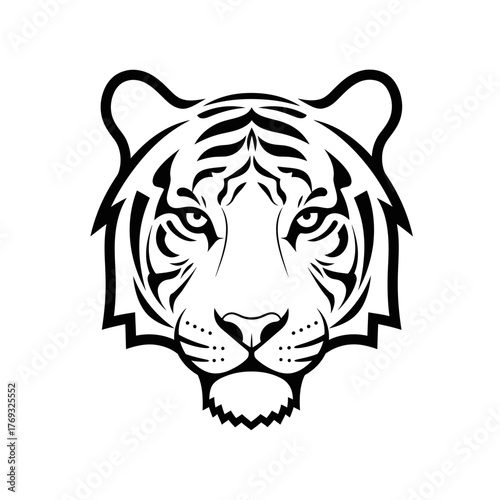 Bold black and white tiger face graphic conveys power, ferocity, and wild spirit for dynamic designs