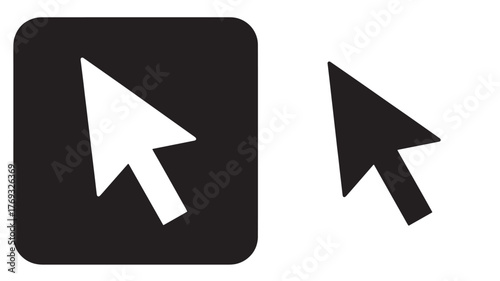 Two black and white arrow cursors one inside a square on transparent background silhouette