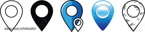 Collection of location pin icons in various styles