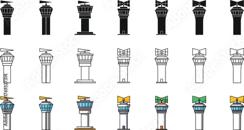 Airport control tower vector designs in different styles