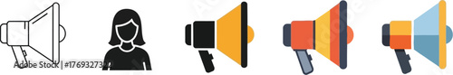 Set of megaphone icons in different styles for promotion